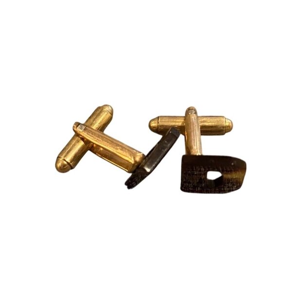 Vintage Acrylic Tortoise Shell & Brass Initial "D" Cufflinks - 3/4” L 1/2” W - Picture 2 of 3